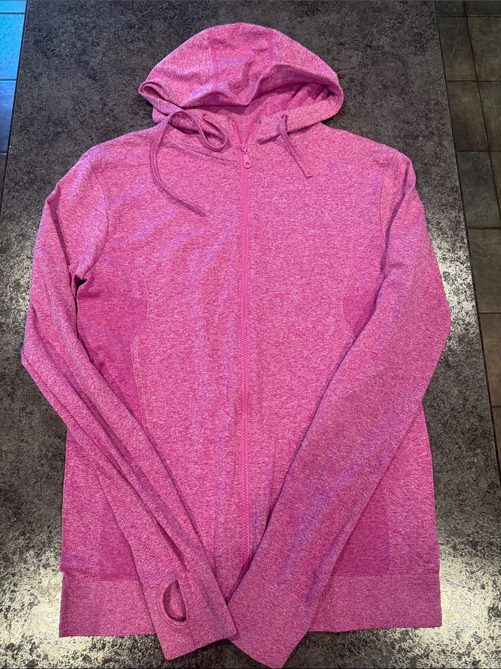 Heather Pink Zip-Up Hoodie with Thumb Holes